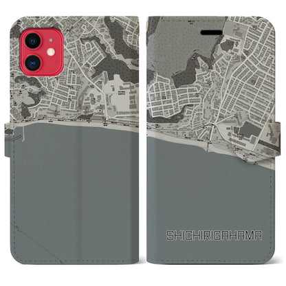 【七里ヶ浜（神奈川県）】地図柄iPhoneケース（手帳タイプ）モノトーン・iPhone 11 用