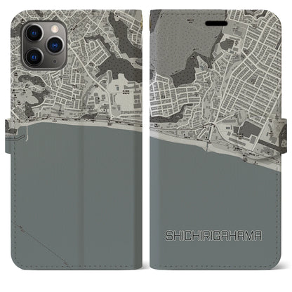 【七里ヶ浜（神奈川県）】地図柄iPhoneケース（手帳タイプ）モノトーン・iPhone 11 Pro Max 用