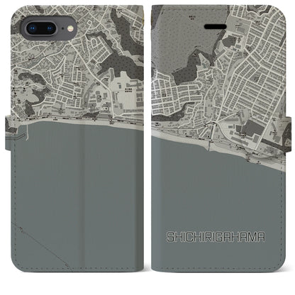 【七里ヶ浜（神奈川県）】地図柄iPhoneケース（手帳タイプ）モノトーン・iPhone 8Plus /7Plus / 6sPlus / 6Plus 用