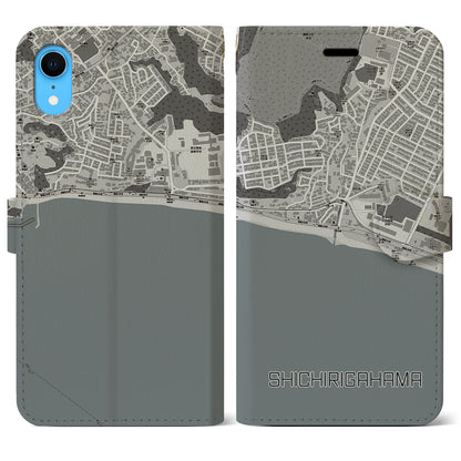 【七里ヶ浜（神奈川県）】地図柄iPhoneケース（手帳タイプ）モノトーン・iPhone XR 用