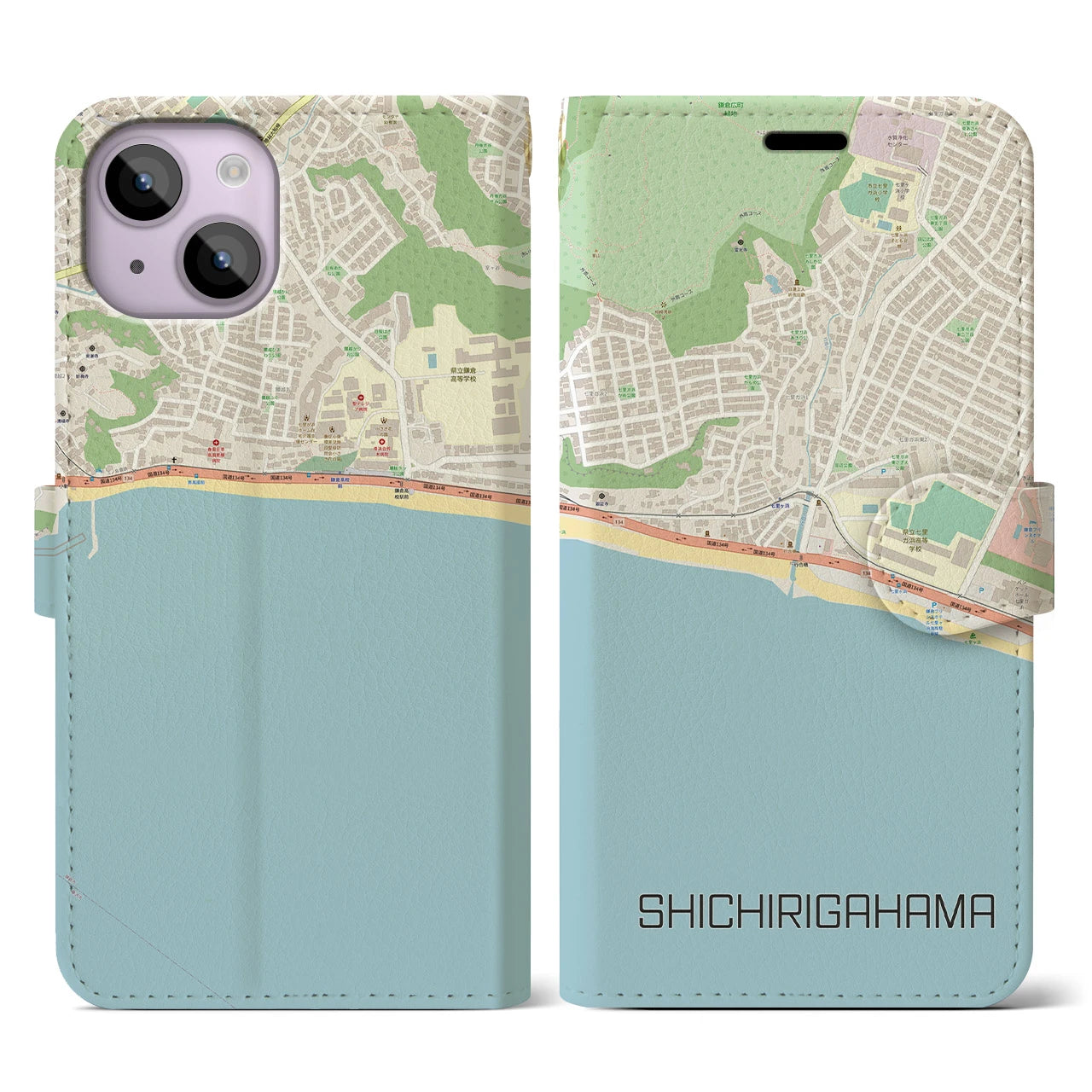 【七里ヶ浜（神奈川県）】地図柄iPhoneケース（手帳タイプ）