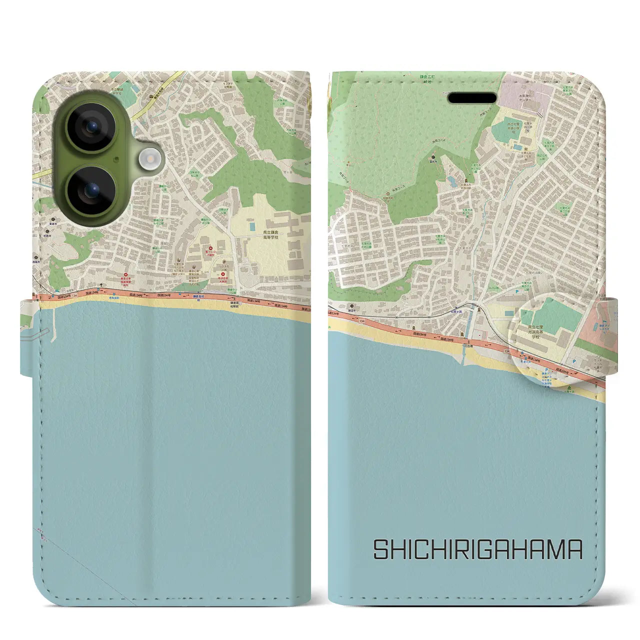 【七里ヶ浜（神奈川県）】地図柄iPhoneケース（手帳タイプ）