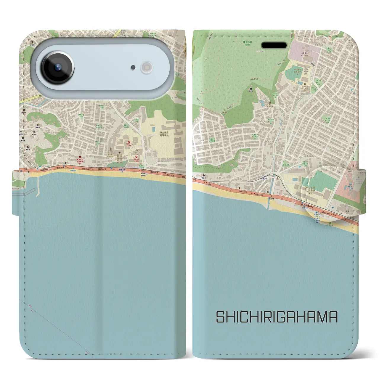 【七里ヶ浜（神奈川県）】地図柄iPhoneケース（手帳タイプ）