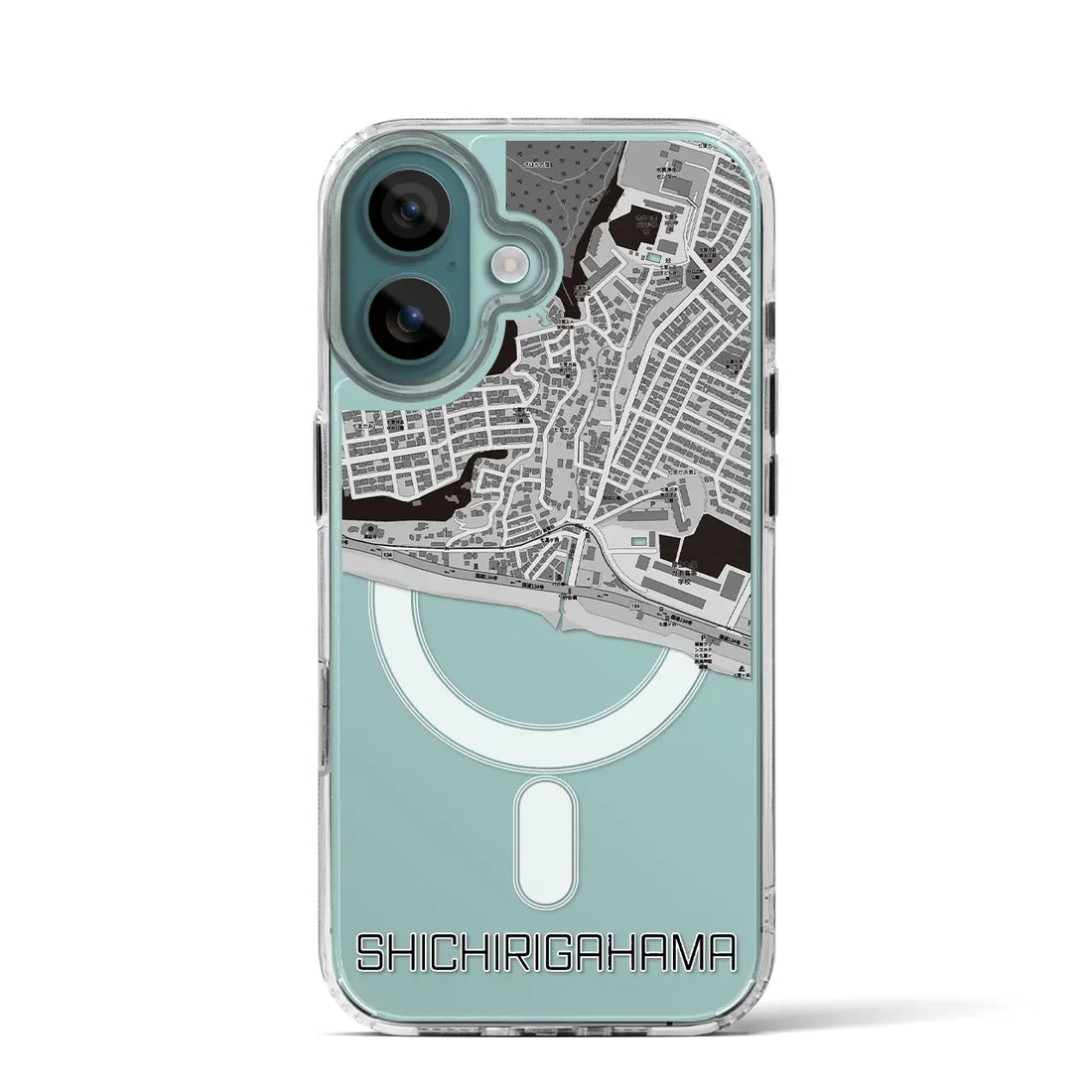 【七里ヶ浜(神奈川県)】地図柄iPhoneケース(MagSafeタイプ)モノトーン・iPhone 16 Pro 用