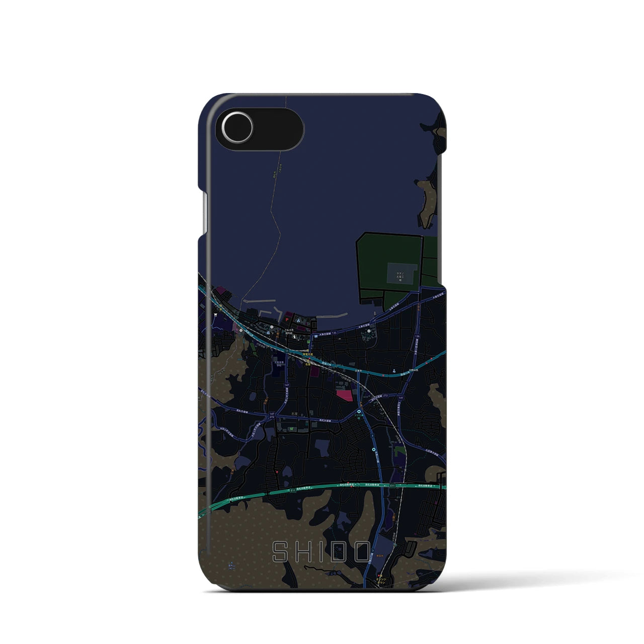 【志度】地図柄iPhoneケース（バックカバータイプ・ブラック）iPhone SE（第3 / 第2世代） / 8 / 7 / 6s / 6 用