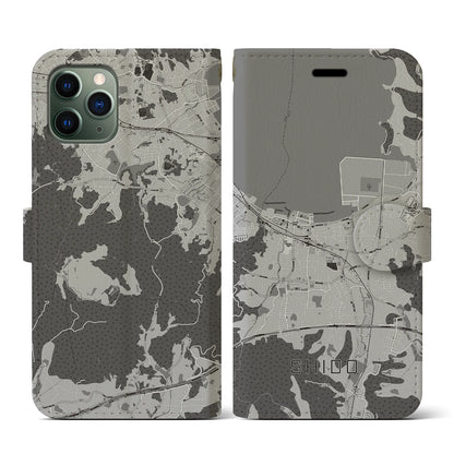【志度（香川県）】地図柄iPhoneケース（手帳タイプ）モノトーン・iPhone 11 Pro 用