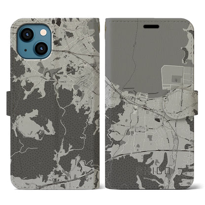 【志度（香川県）】地図柄iPhoneケース（手帳タイプ）モノトーン・iPhone 13 用