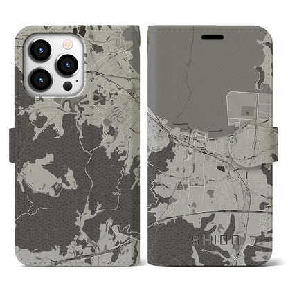 【志度（香川県）】地図柄iPhoneケース（手帳タイプ）モノトーン・iPhone 13 Pro 用