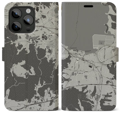 【志度（香川県）】地図柄iPhoneケース（手帳タイプ）モノトーン・iPhone 15 Pro Max 用