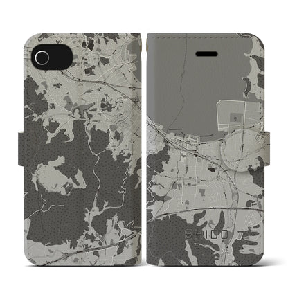 【志度（香川県）】地図柄iPhoneケース（手帳タイプ）モノトーン・iPhone SE（第3 / 第2世代） / 8 / 7 / 6s / 6 用