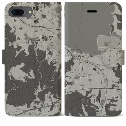 【志度（香川県）】地図柄iPhoneケース（手帳タイプ）モノトーン・iPhone 8Plus /7Plus / 6sPlus / 6Plus 用