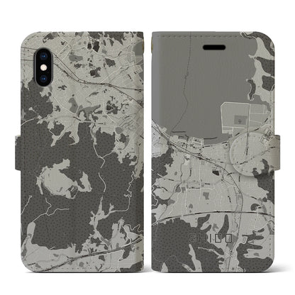 【志度（香川県）】地図柄iPhoneケース（手帳タイプ）モノトーン・iPhone XS / X 用