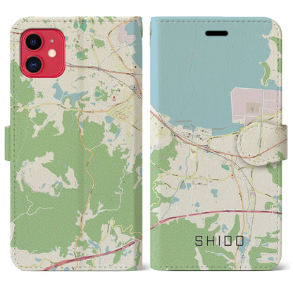 【志度（香川県）】地図柄iPhoneケース（手帳タイプ）ナチュラル・iPhone 11 用