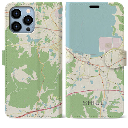 【志度（香川県）】地図柄iPhoneケース（手帳タイプ）ナチュラル・iPhone 13 Pro Max 用