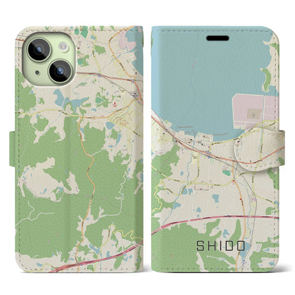 【志度（香川県）】地図柄iPhoneケース（手帳タイプ）ナチュラル・iPhone 15 用