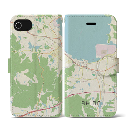 【志度（香川県）】地図柄iPhoneケース（手帳タイプ）ナチュラル・iPhone SE（第3 / 第2世代） / 8 / 7 / 6s / 6 用