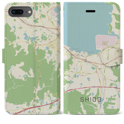 【志度（香川県）】地図柄iPhoneケース（手帳タイプ）ナチュラル・iPhone 8Plus /7Plus / 6sPlus / 6Plus 用