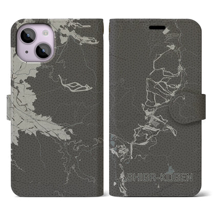 【志賀高原（長野県）】地図柄iPhoneケース（手帳タイプ）モノトーン・iPhone 14 用