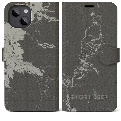 【志賀高原（長野県）】地図柄iPhoneケース（手帳タイプ）モノトーン・iPhone 14 Plus 用