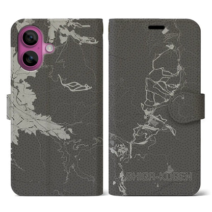 【志賀高原（長野県）】地図柄iPhoneケース（手帳タイプ）モノトーン・iPhone 16 Pro 用