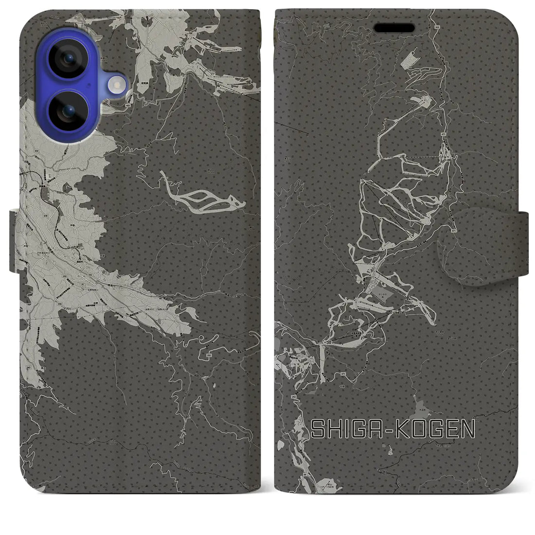 【志賀高原(長野県)】地図柄iPhoneケース(手帳タイプ)モノトーン・iPhone 16 Pro Max 用