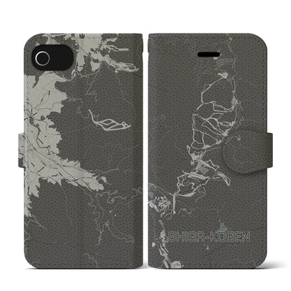 【志賀高原（長野県）】地図柄iPhoneケース（手帳タイプ）モノトーン・iPhone SE（第3 / 第2世代） / 8 / 7 / 6s / 6 用