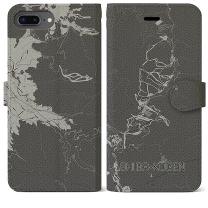 【志賀高原（長野県）】地図柄iPhoneケース（手帳タイプ）モノトーン・iPhone 8Plus /7Plus / 6sPlus / 6Plus 用