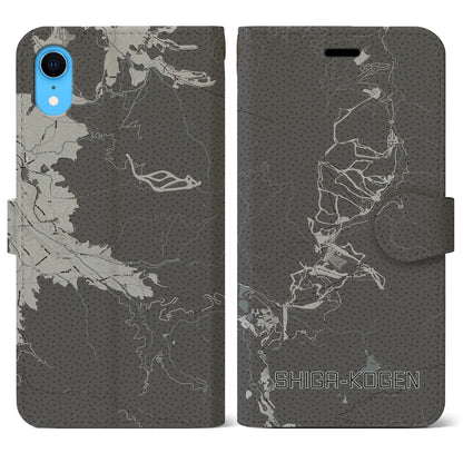 【志賀高原（長野県）】地図柄iPhoneケース（手帳タイプ）モノトーン・iPhone XR 用