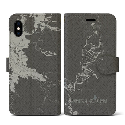 【志賀高原（長野県）】地図柄iPhoneケース（手帳タイプ）モノトーン・iPhone XS / X 用
