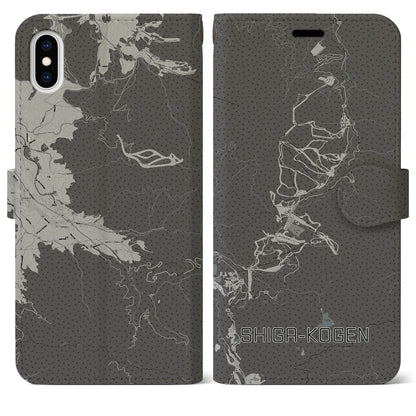 【志賀高原（長野県）】地図柄iPhoneケース（手帳タイプ）モノトーン・iPhone XS Max 用