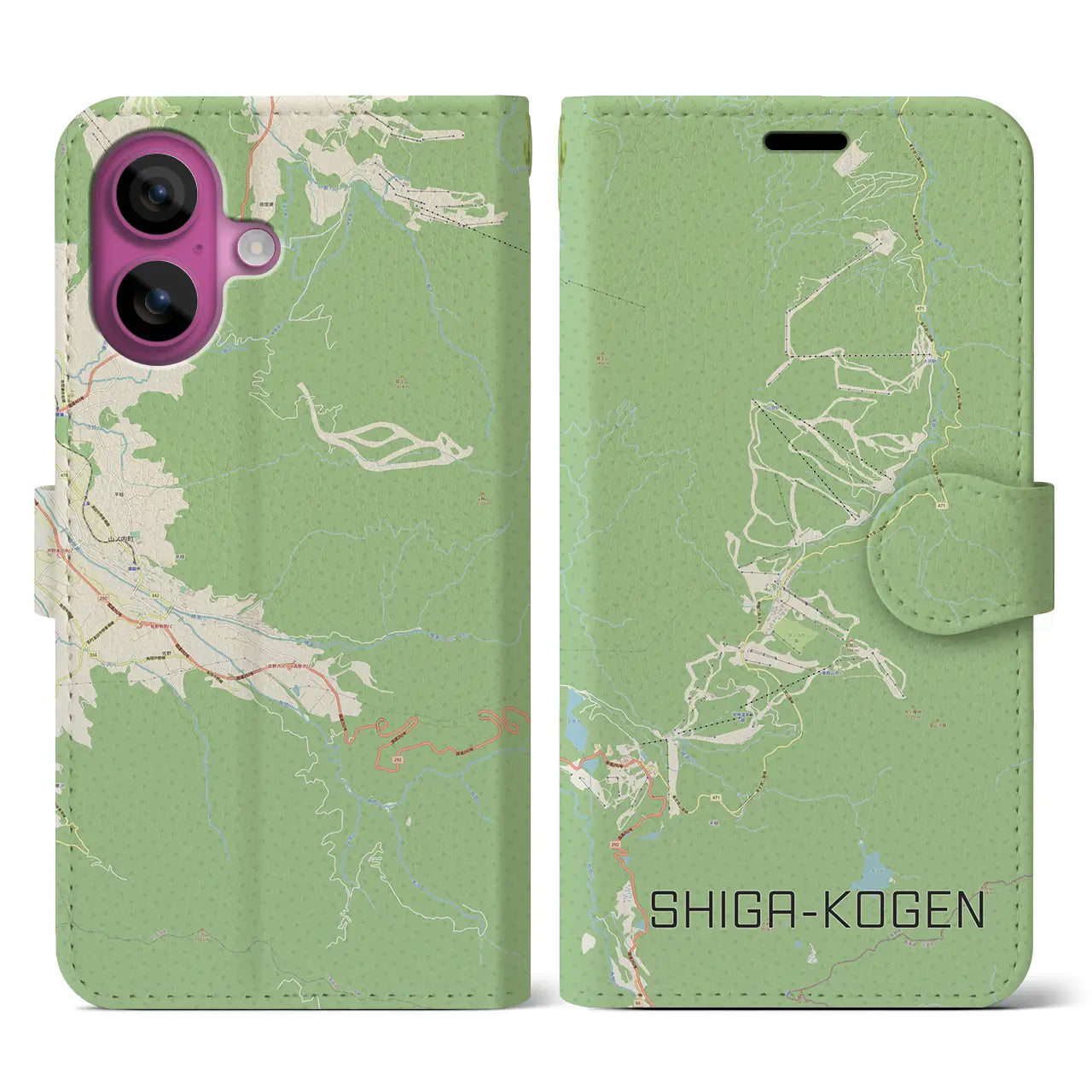 【志賀高原（長野県）】地図柄iPhoneケース（手帳タイプ）ナチュラル・iPhone 16 Pro 用