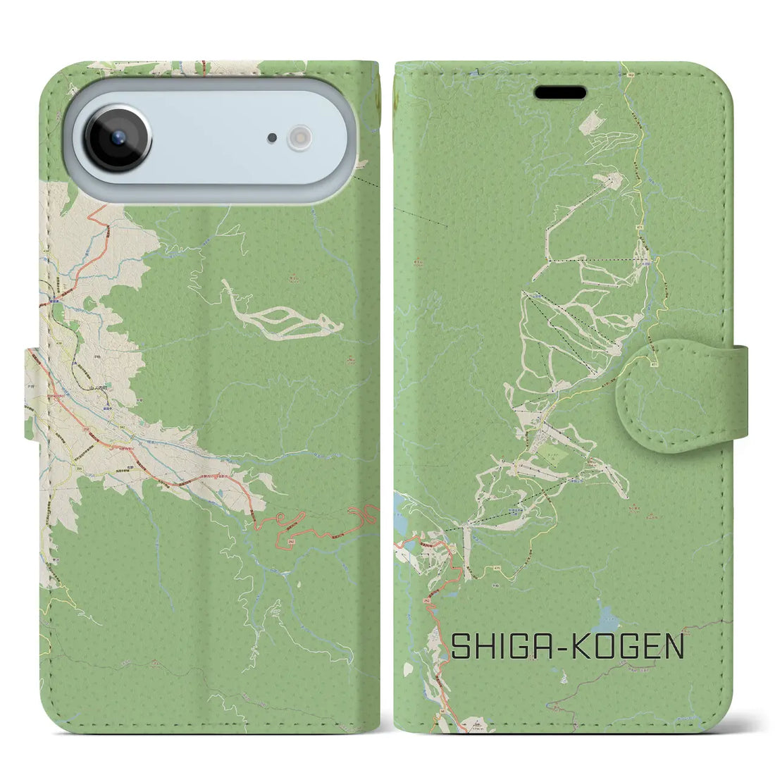 【志賀高原（長野県）】地図柄iPhoneケース（手帳タイプ）モノトーン・iPhone 17 Pro Max 用