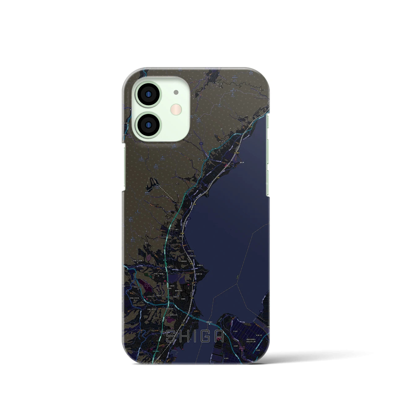 【志賀】地図柄iPhoneケース（バックカバータイプ・ブラック）iPhone 12 mini 用