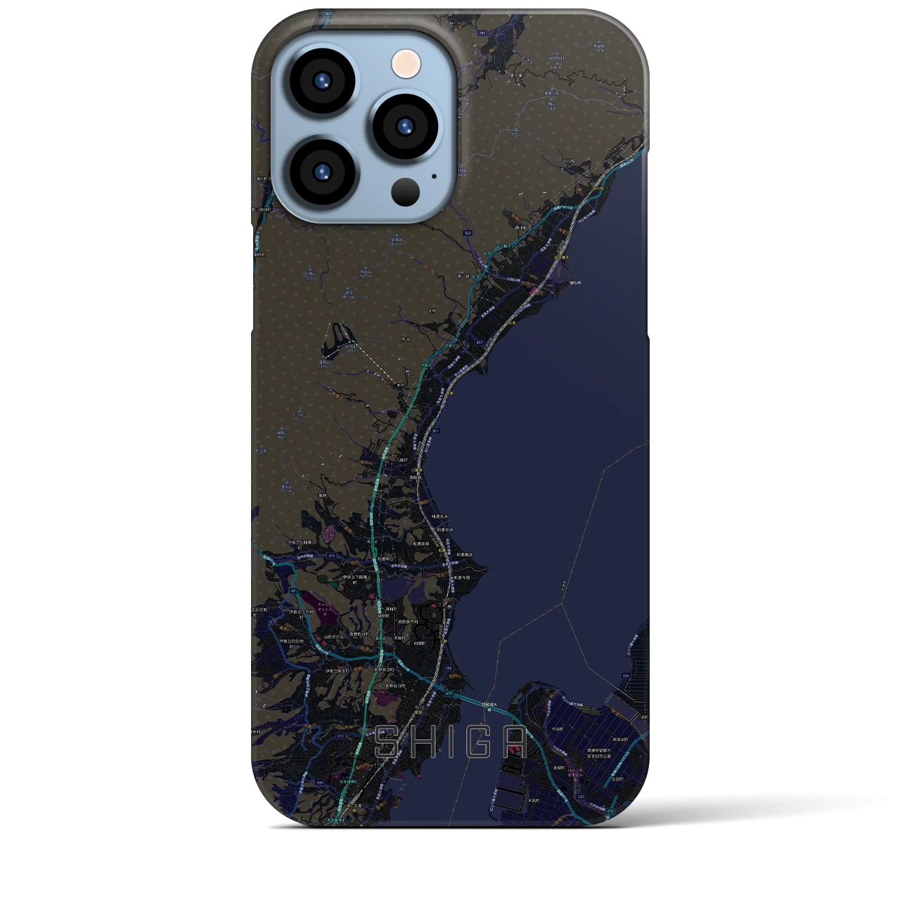 【志賀】地図柄iPhoneケース（バックカバータイプ・ブラック）iPhone 13 Pro Max 用