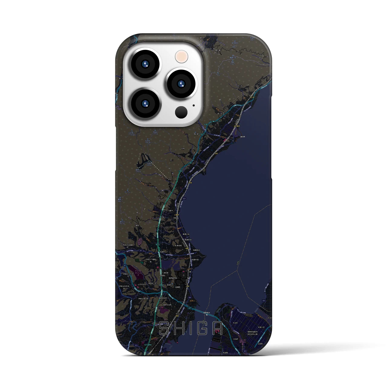 【志賀】地図柄iPhoneケース（バックカバータイプ・ブラック）iPhone 13 Pro 用