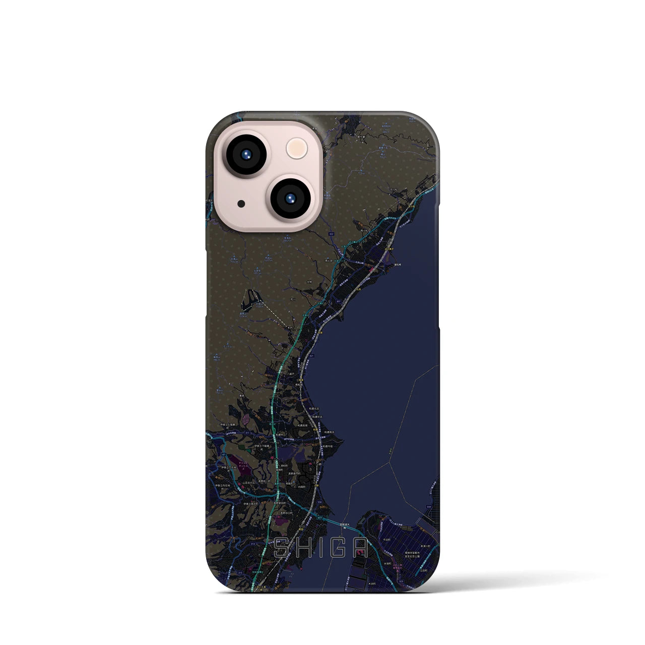 【志賀】地図柄iPhoneケース（バックカバータイプ・ブラック）iPhone 13 mini 用