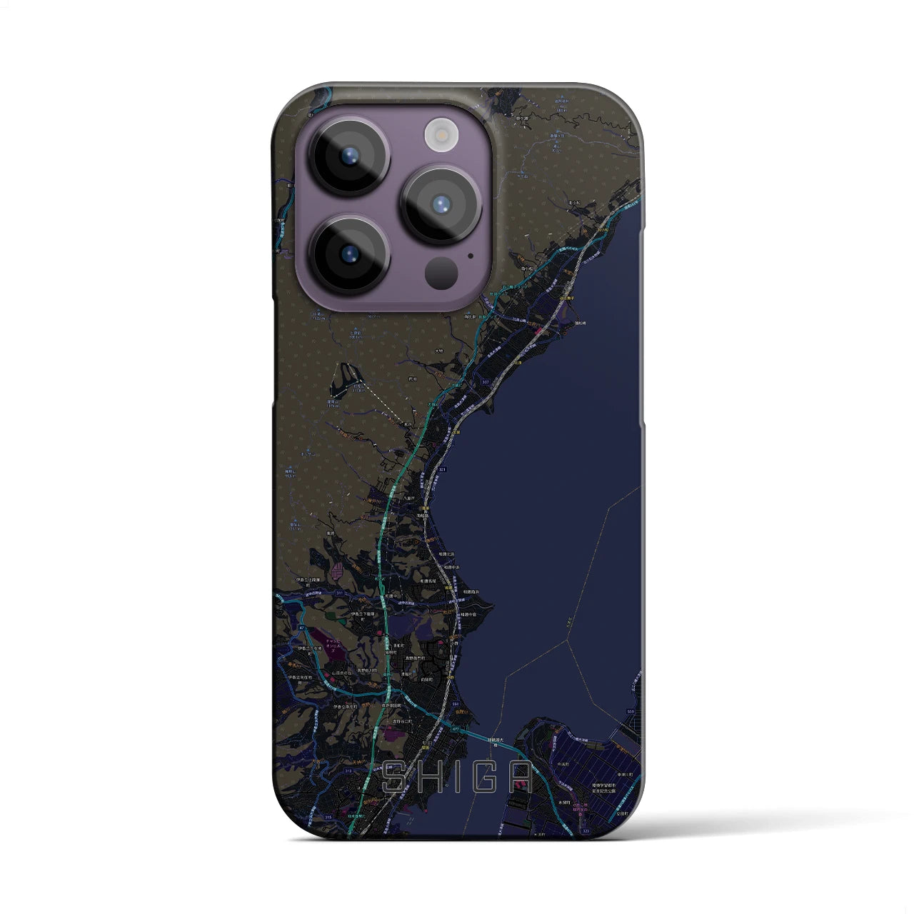 【志賀】地図柄iPhoneケース（バックカバータイプ・ブラック）iPhone 14 Pro 用