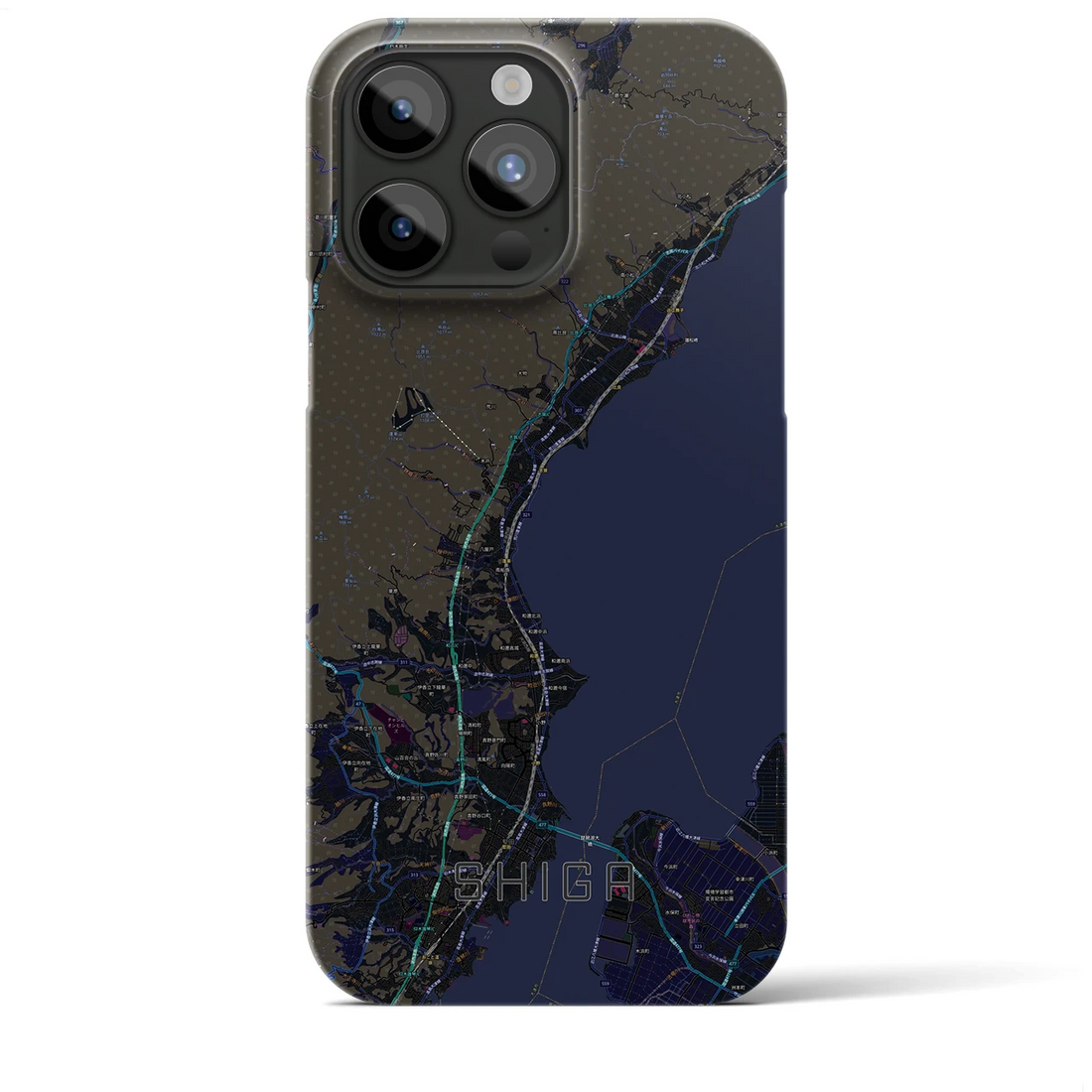 【志賀】地図柄iPhoneケース（バックカバータイプ・ブラック）iPhone 15 Pro Max 用