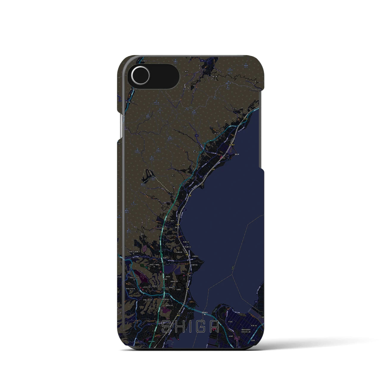 【志賀】地図柄iPhoneケース（バックカバータイプ・ブラック）iPhone SE（第3 / 第2世代） / 8 / 7 / 6s / 6 用