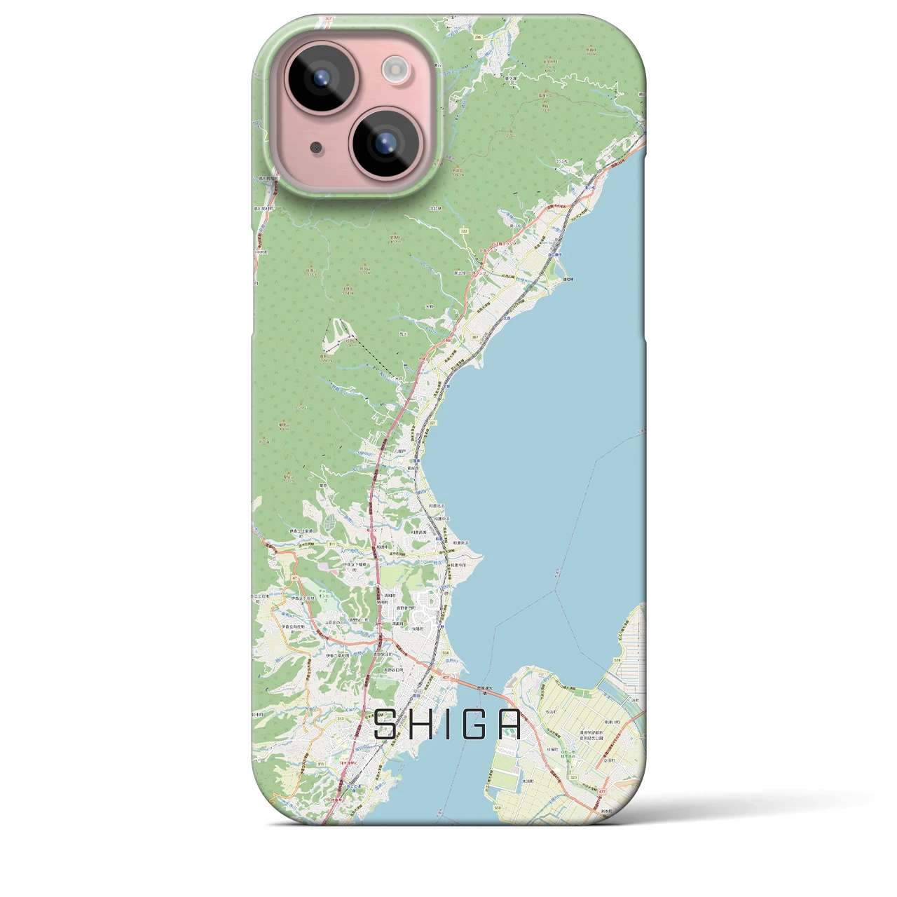 【志賀】地図柄iPhoneケース（バックカバータイプ・ナチュラル）iPhone 15 Plus 用