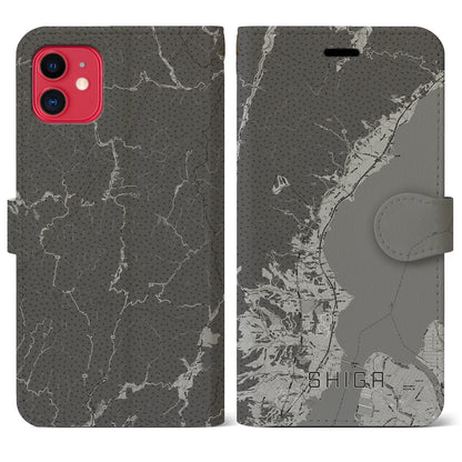 【志賀（滋賀県）】地図柄iPhoneケース（手帳タイプ）モノトーン・iPhone 11 用
