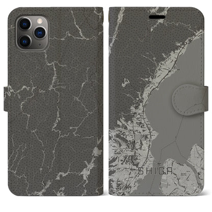 【志賀（滋賀県）】地図柄iPhoneケース（手帳タイプ）モノトーン・iPhone 11 Pro Max 用