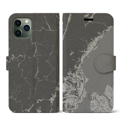 【志賀（滋賀県）】地図柄iPhoneケース（手帳タイプ）モノトーン・iPhone 11 Pro 用