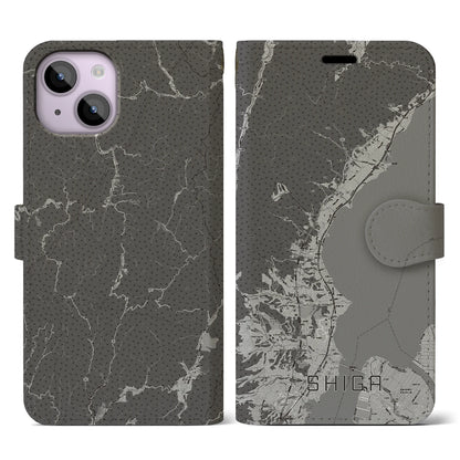 【志賀（滋賀県）】地図柄iPhoneケース（手帳タイプ）モノトーン・iPhone 14 用