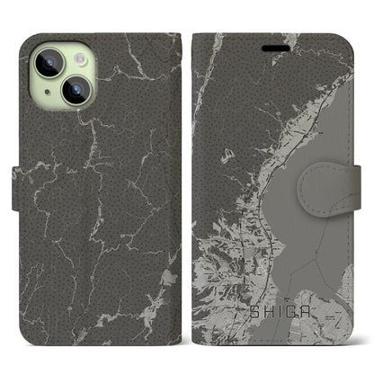 【志賀（滋賀県）】地図柄iPhoneケース（手帳タイプ）モノトーン・iPhone 15 用