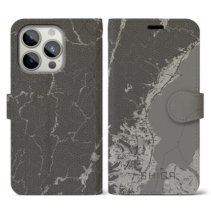 【志賀（滋賀県）】地図柄iPhoneケース（手帳タイプ）モノトーン・iPhone 15 Pro 用