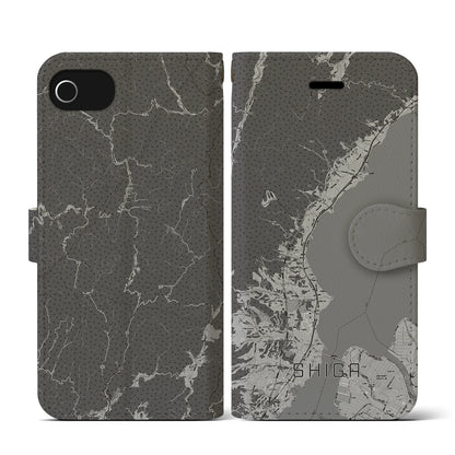 【志賀（滋賀県）】地図柄iPhoneケース（手帳タイプ）モノトーン・iPhone SE（第3 / 第2世代） / 8 / 7 / 6s / 6 用