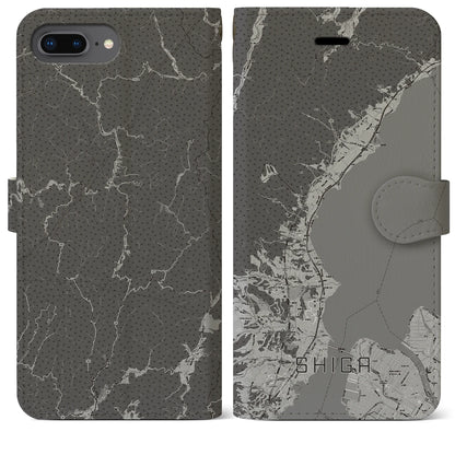 【志賀（滋賀県）】地図柄iPhoneケース（手帳タイプ）モノトーン・iPhone 8Plus /7Plus / 6sPlus / 6Plus 用