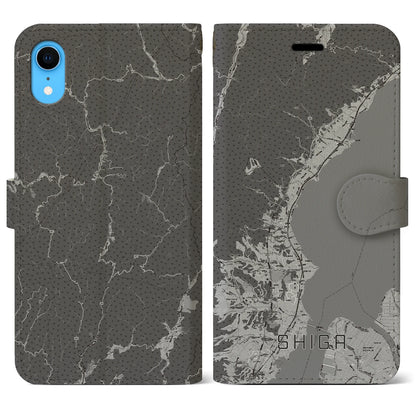 【志賀（滋賀県）】地図柄iPhoneケース（手帳タイプ）モノトーン・iPhone XR 用