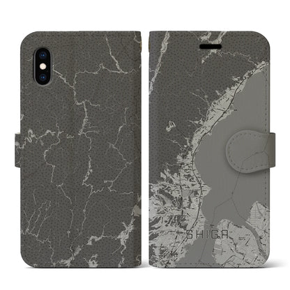 【志賀（滋賀県）】地図柄iPhoneケース（手帳タイプ）モノトーン・iPhone XS / X 用